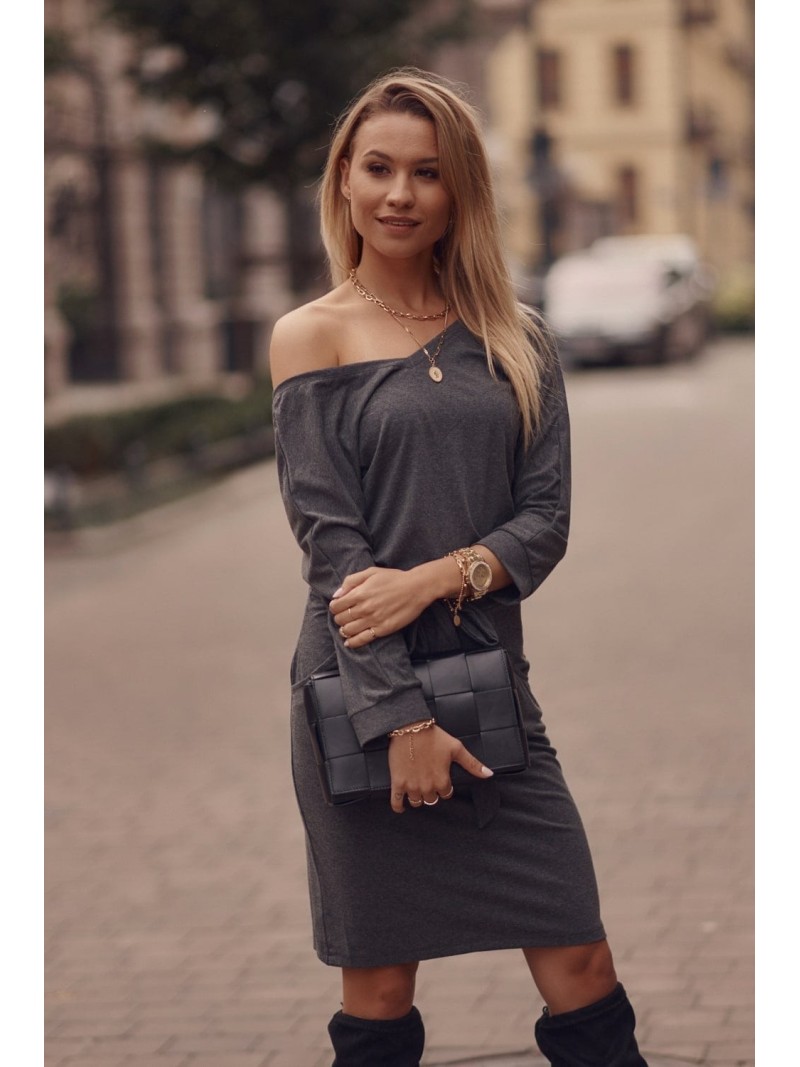 Tamsiai pilka Suknelė su juosmeniu 9729 - Internetinė parduotuvė - Boutique